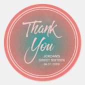 サンゴとティール(緑がかった色)グラディエント甘い16ありがとう ラウンドシール (正面)