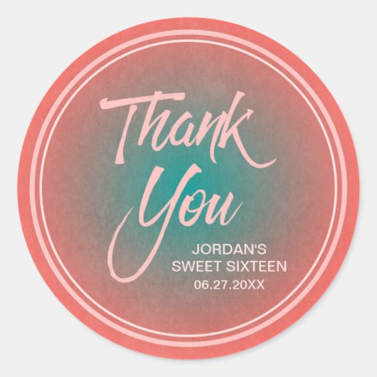 サンゴとティール(緑がかった色)グラディエント甘い16ありがとう ラウンドシール (正面)