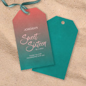 サンゴとティール(緑がかった色)グラディエント甘い16誕生日ありがとう ギフトタグ