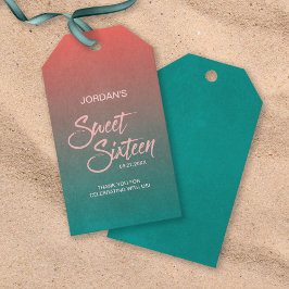 サンゴとティール（緑がかった色）グラディエント甘い16誕生日ありがとう ギフトタグ