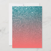 サンゴとティール(緑がかった色)グラデーショングリッター日付を保存 招待状 (裏面)