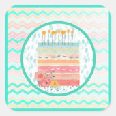 サンゴとティール(緑がかった色)ケーキ結婚式の引き出物パーティーシール スクエアシール (正面)