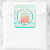 サンゴとティール（緑がかった色）ケーキ結婚式の引き出物パーティーシール スクエアシール (バッグ)