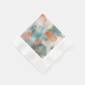 サンゴとティール(緑がかった色)ブラシストロークナプキン 縁ありカクテルナプキン (角)