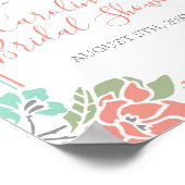 サンゴとティール(緑がかった色)モダンフローラブライダルシャワーへようこそ ポスター (角)