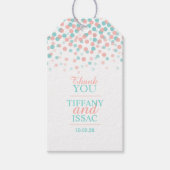 サンゴとティール（緑がかった色）感謝していあなたカスタム結婚式の贈り物ラベル ギフトタグ (正面)