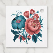 サンゴとティール（緑がかった色）牡丹金ゴールドブーケ結婚のリングや輪 フェイバータグ (裏面)