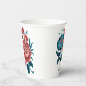 サンゴとティール(緑がかった色)牡丹金ゴールドブーケ結婚のリングや輪 紙コップ (右)