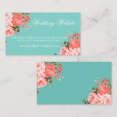 サンゴとティール(緑がかった色)結婚の花 – の結婚ウェブサイト エンクロージャーカード (正面/裏面)