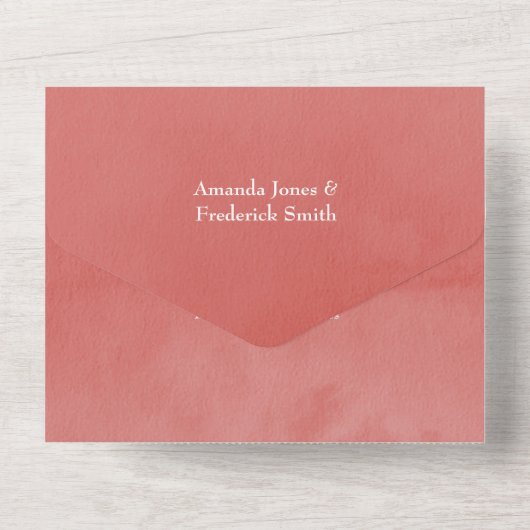 サンゴとティール(緑がかった色)結婚フローラ オールインワン招待状 (裏面)