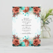 サンゴとティール(緑がかった色)結婚式招待状 招待状 (スタンド正面)