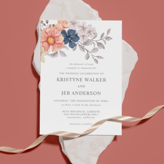 サンゴとネイビーの花 |ボエレガントタニカルインビタティ 招待状