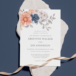 サンゴとネイビーの花 |植物学エレガント学 招待状