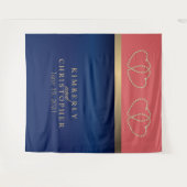 サンゴとネイビーブルー(金ゴールドハート) タペストリー (正面(横))