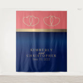 サンゴとネイビーブルー(金ゴールドハート) タペストリー (正面)