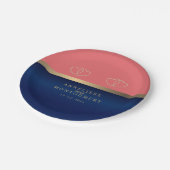 サンゴとネイビーブルー(金ゴールドハート) ペーパープレート (アングル)