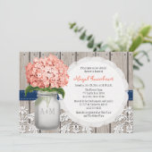 サンゴとネイビー ハイドランジア メイソンジャー ブライダルシャワー 招待状 (スタンド正面)