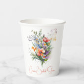 サンゴとパープルの野生の花 ブライダルシャワー 紙コップ (裏面)