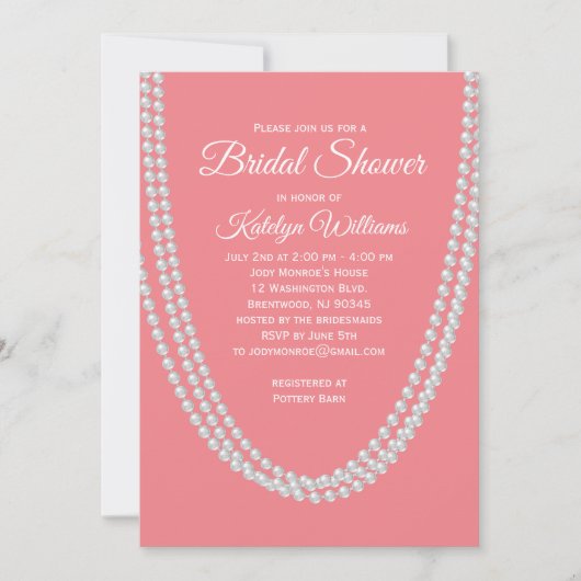 サンゴとパールの ブライダルシャワー 招待状 (正面)