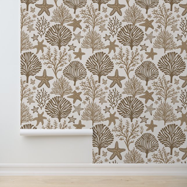 サンゴとヒトデのニュートラルなトーンのパターン 壁紙 (アプリケーション)