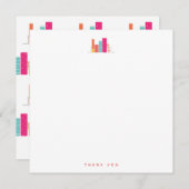 サンゴとピンクのブックワーム感謝カード ノートカード (正面/裏面)