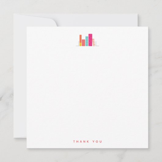 サンゴとピンクのブックワーム感謝カード ノートカード (正面)