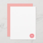 サンゴとピンクのモノグラムラウンドシール ノートカード (正面/裏面)