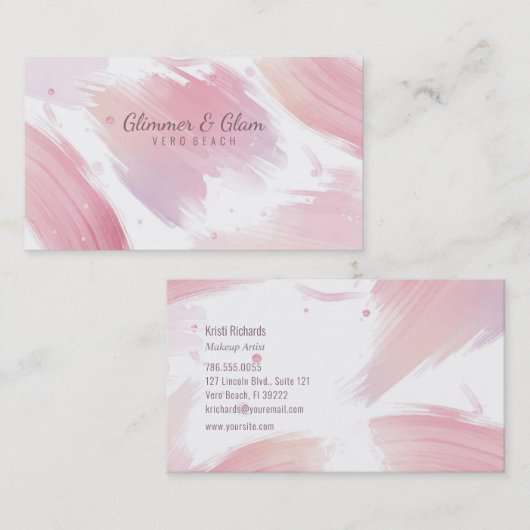 サンゴとピンクの水の色が飛び散る 名刺 (正面/裏面)