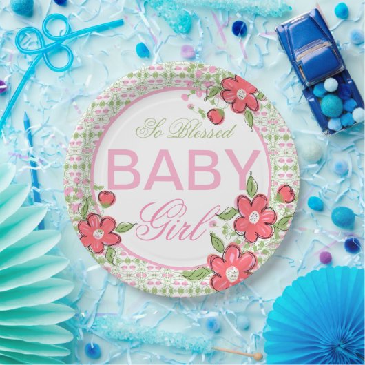 サンゴとピンクの花の赤ちゃんシャワー紙プレート ペーパープレート (パーティー)