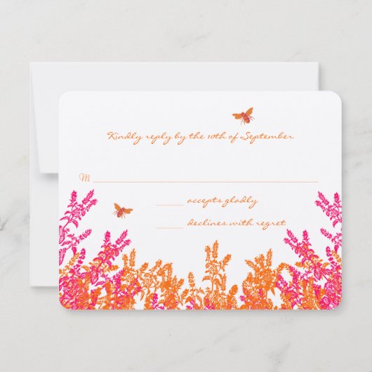 サンゴとピンクの野花ビーウェディングRSVP 出欠カード (裏面)