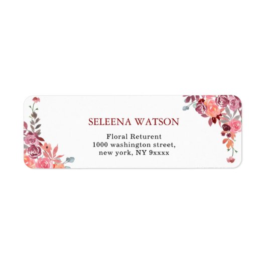 サンゴとピーチウォーターの色のフローラ結婚のアドレス ラベル (正面)