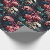 サンゴとフローラのシーンを持つ水中スカル ラッピングペーパー (角)