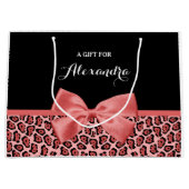 サンゴとブラックジャガーのプリント、名前の付いたかわいい弓 ラージペーパーバッグ (正面)