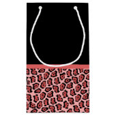 サンゴとブラックジャガープリントかわいい弓と名前 スモールペーパーバッグ (裏面)