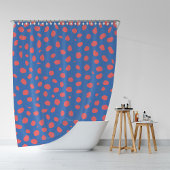 サンゴとブルーチータスポットプリントパターン シャワーカーテン