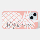 サンゴとホワイトトレンディーパイナップルと名前をカスタムする Case-Mate iPhoneケース (裏面 (横))