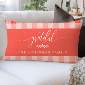 サンゴとホワイトバッファローチェック感謝パーソナライズされた ランバークッション