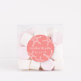 サンゴとホワイトヒトデパーソナライズされたィッシュ結婚ズ ラウンドシール