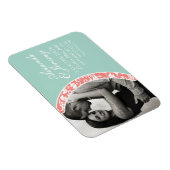 サンゴとミントのダマスク写真結婚式の日付を保存 マグネット (右側)