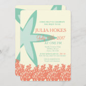 サンゴとミントのヒトデのブライダルシャワーの招待 招待状 (正面/裏面)