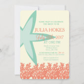 サンゴとミントのヒトデのブライダルシャワーの招待 招待状 (正面)