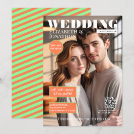 サンゴとミントの雑誌風結婚式写真 招待状