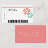 サンゴとミントグリーンハイビスカスフラワーシーティングカード プレイスカード (正面/裏面)