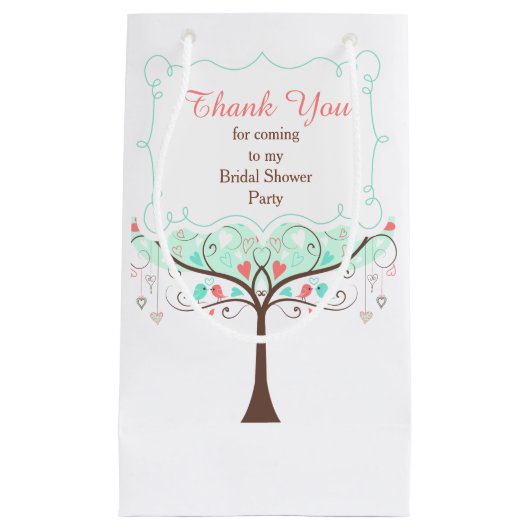 サンゴとミントフローラバードブライダルシャワーありがとう スモールペーパーバッグ (正面)