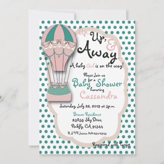 サンゴとミントホットエアバルーンベビーシャワー 招待状 (正面)