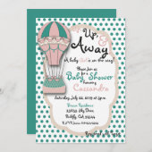 サンゴとミントホットエアバルーンベビーシャワー 招待状 (正面/裏面)