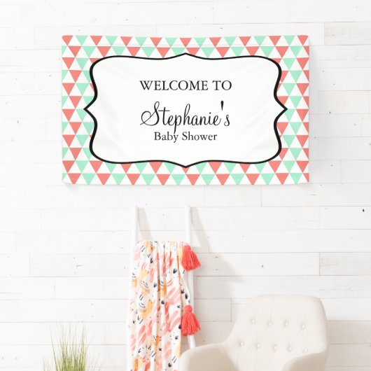 サンゴとミント三角形のパターン赤ちゃんシャワー 横断幕 (インサイチュ)