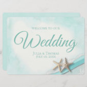 サンゴとレースのビーチウェルカムサイン（ヴィンテージ） 招待状 (正面/裏面)
