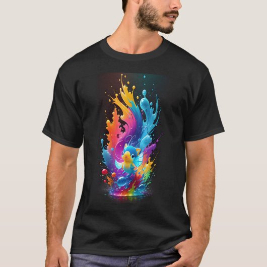サンゴと一緒に海の底にいるタツノオトシゴ Tシャツ (正面)