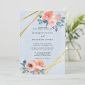 サンゴと埃っぽい青いフローラ金ゴールド幾何結婚の 招待状 (スタンド正面)